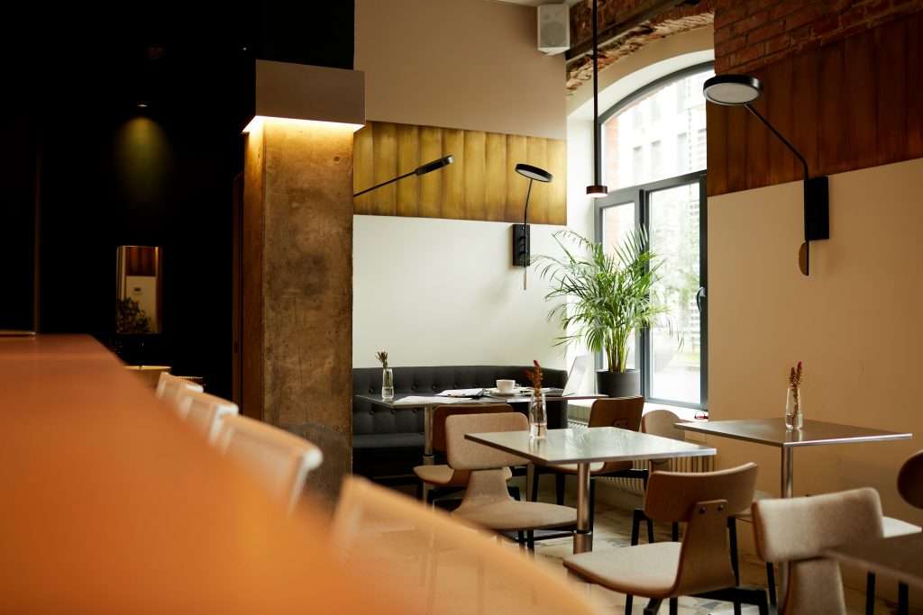 Modern empty restaurant. Place for social gatherings.